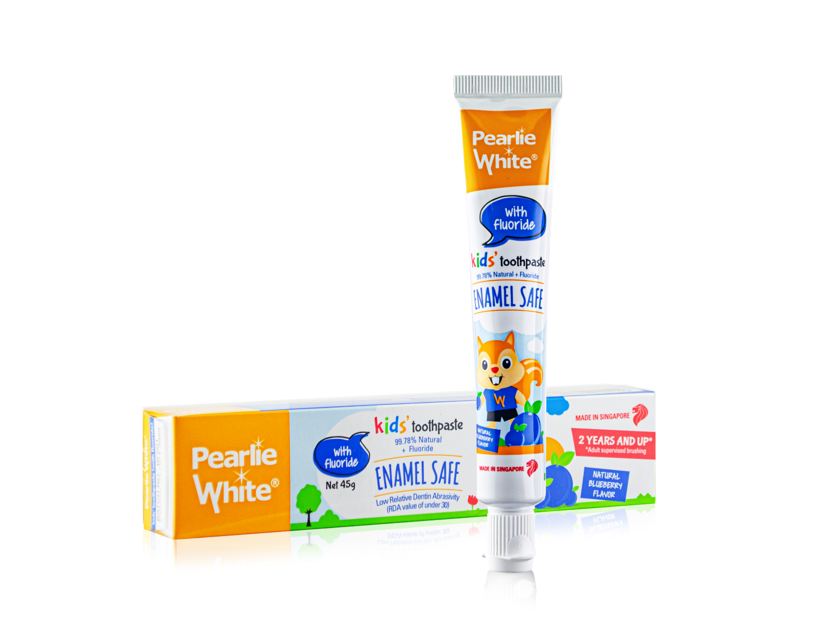 Pearlie White Enamel Safe Kids Fluoride Blueberry Toothpaste 45g
