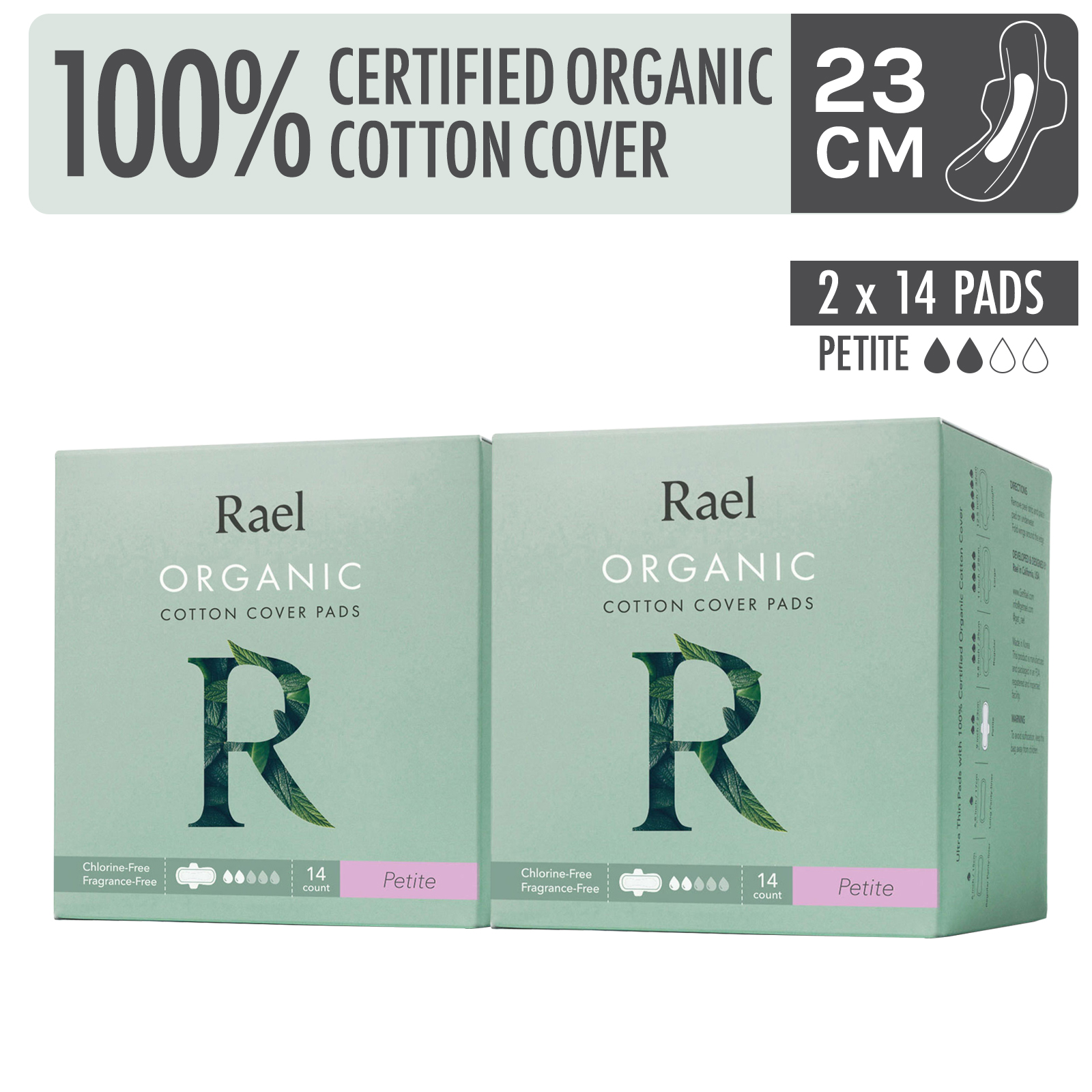Rael Sanitary Pads with Certified Organic Cotton Petite (Bundle of 2