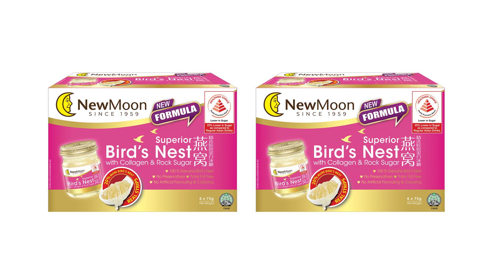 New Moon Bird's Nest Rock Sugar with Collagen (Low Sugar) 6 x 75G [2 Boxes]