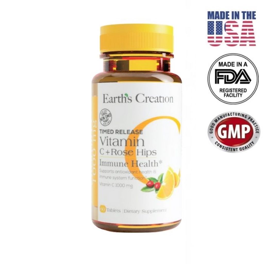 Earth's Creation Natural Timed Release Vitamin C 1000 Mg + Rose Hips