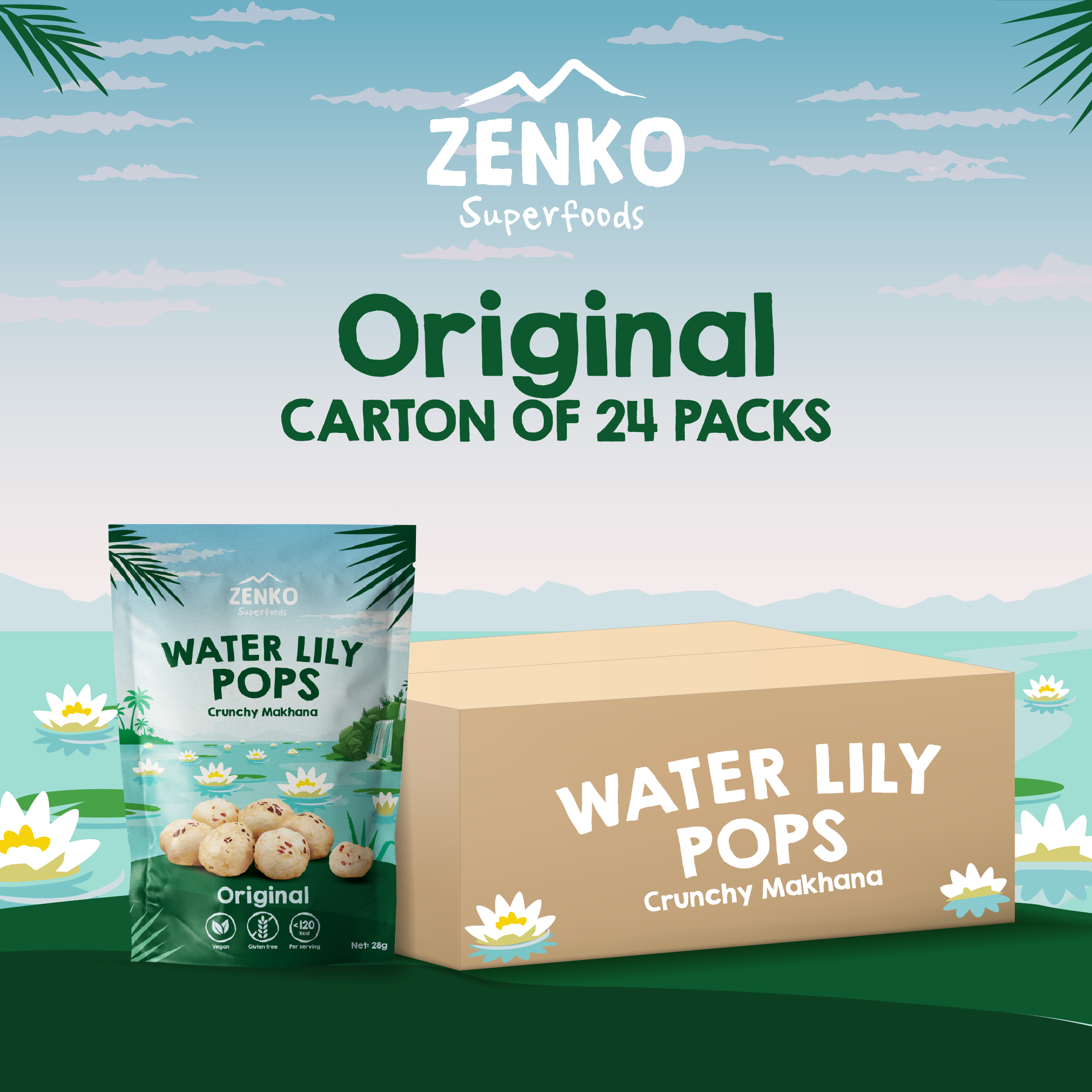 ZENKO Superfoods Water Lily Pops Original Healthy Snack 24 pack